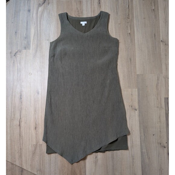 J Jill Pure Jill Size S Dress Sleeveless Asymmetric Textured Tencel Olive Green - Picture 10 of 12